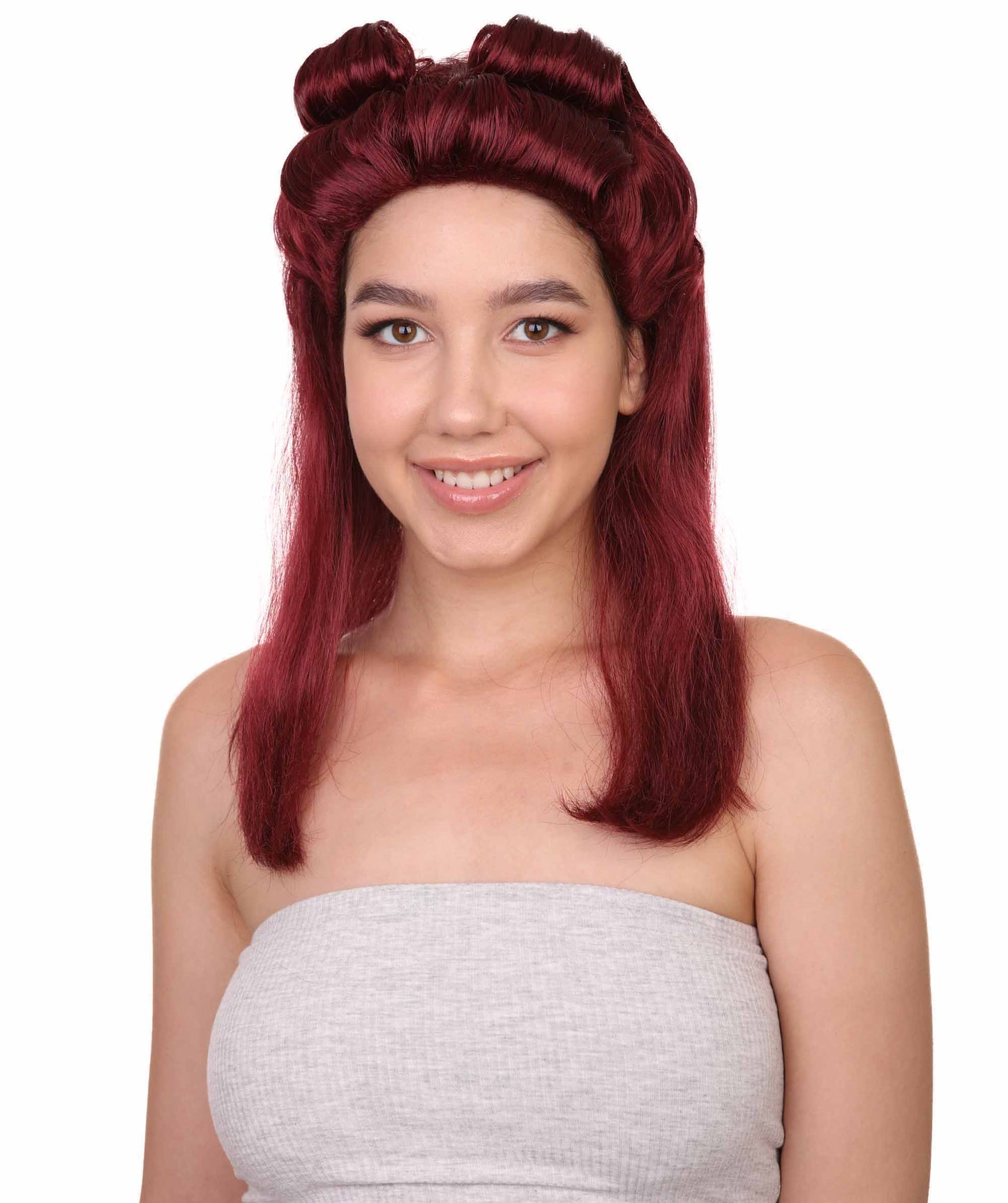コスプレ ハロウィン ウィッグ 40年代 ピンナップガール ブラウン ウィッグ H-3083 プレミアム 通気性のあるキャプレスキャップ