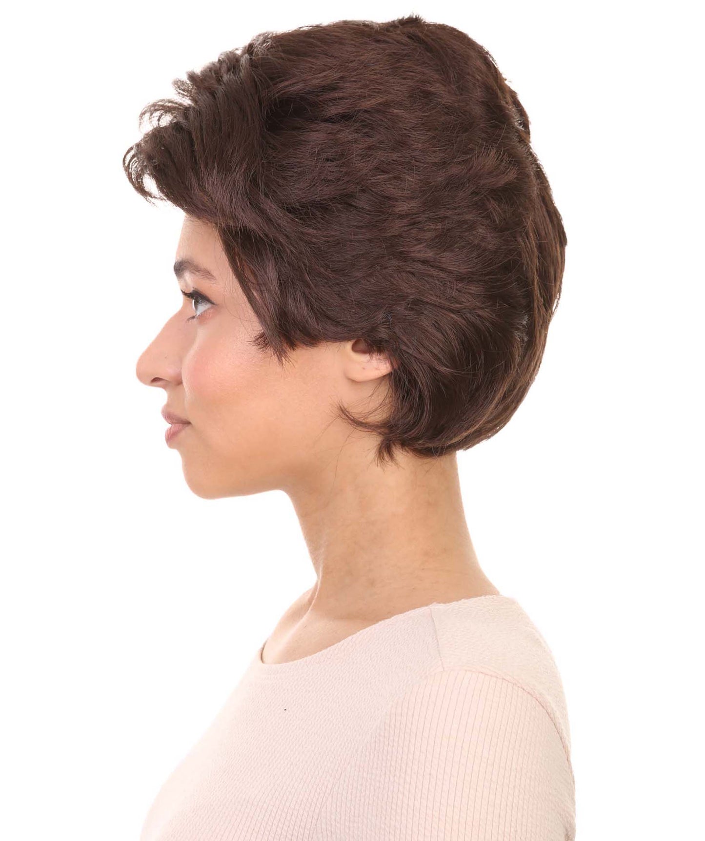 女性用ショート グリース リゾ ブラウンウィッグ H-4682 プレミアム通気性キャップレスキャップ