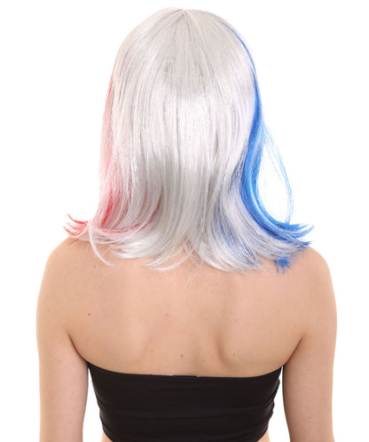 ハロウィンパーティ H-5218 女性用 赤白青ボブウィッグ プレミアム 通気性抜群のキャップレスキャップ