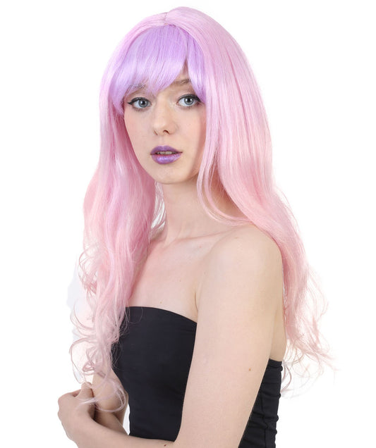 Wigs2youハロウィンパーティープレミアムレディースH-1977 美しい見た目のロングウェービーピンクとパープルオンブレウィッグ