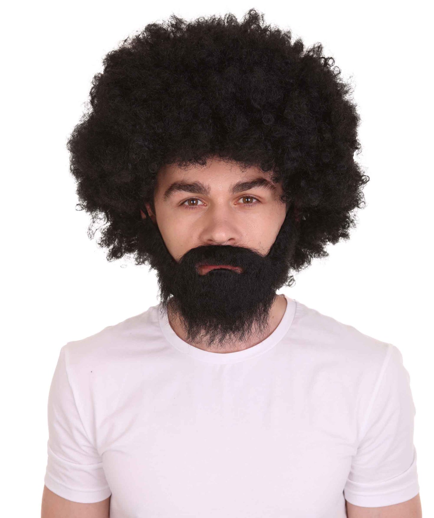 大人 男女兼用 80年代 画家風 アフロウィッグ 顎髭と口髭セット ブラック H-5133 シンプルでクラシックなセレブコスチューム プレミアムハロウィンウィッグ
