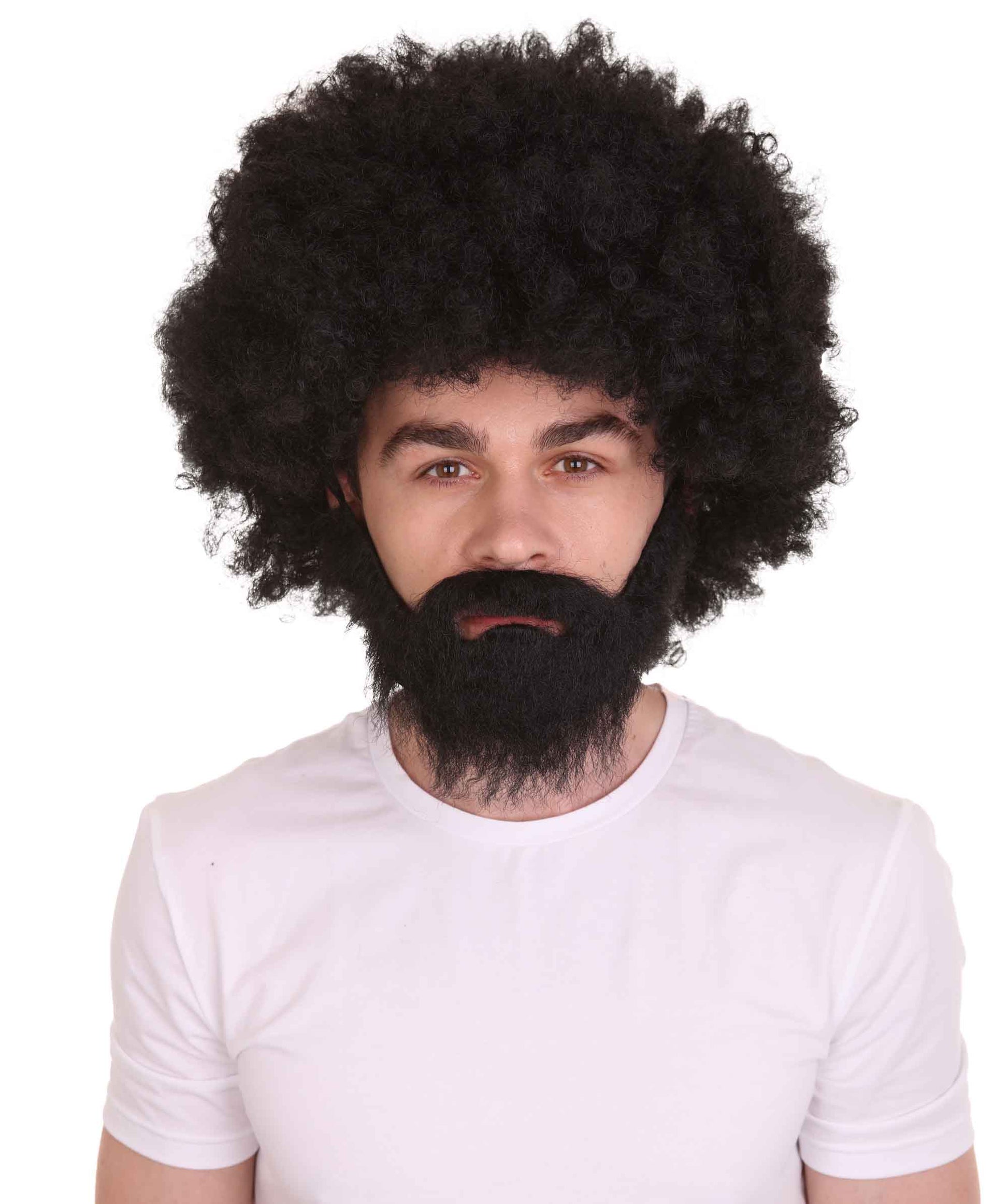 大人 男女兼用 80年代 画家風 アフロウィッグ 顎髭と口髭セット ブラック H-5133 シンプルでクラシックなセレブコスチューム プレミアムハロウィンウィッグ
