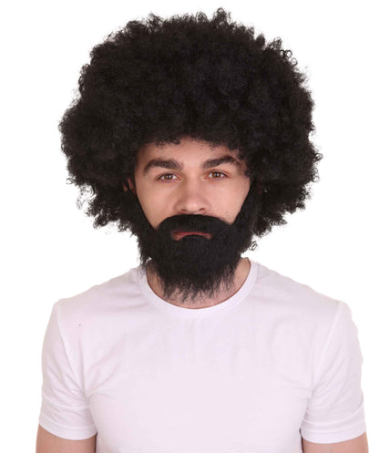大人 男女兼用 80年代 画家風 アフロウィッグ 顎髭と口髭セット ブラック H-5133 シンプルでクラシックなセレブコスチューム プレミアムハロウィンウィッグ