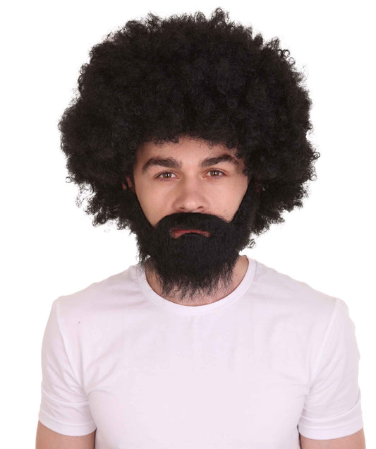 大人 男女兼用 80年代 画家風 アフロウィッグ 顎髭と口髭セット ブラック H-5133 シンプルでクラシックなセレブコスチューム プレミアムハロウィンウィッグ