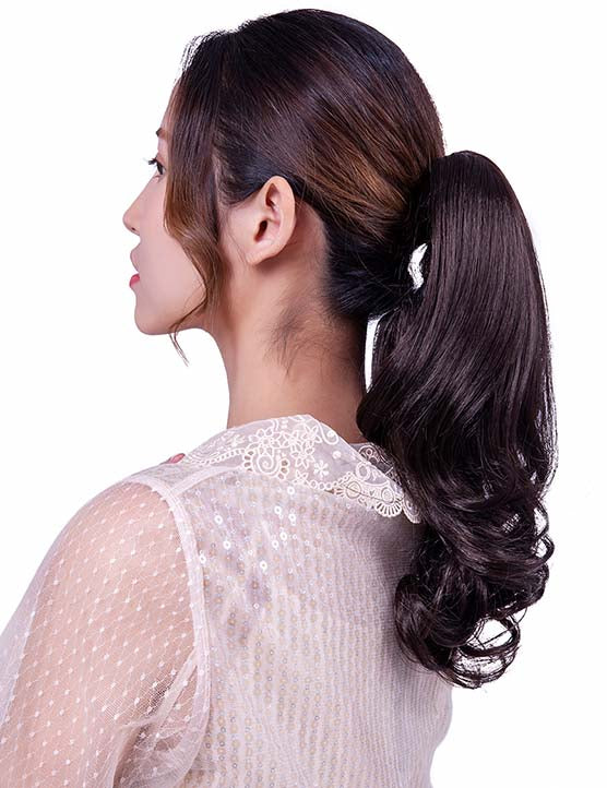 レディースファッション WS-5006 ブラック ラージポニーテールウィッグ ナチュラルカーリー ヘアピース 合成繊維
