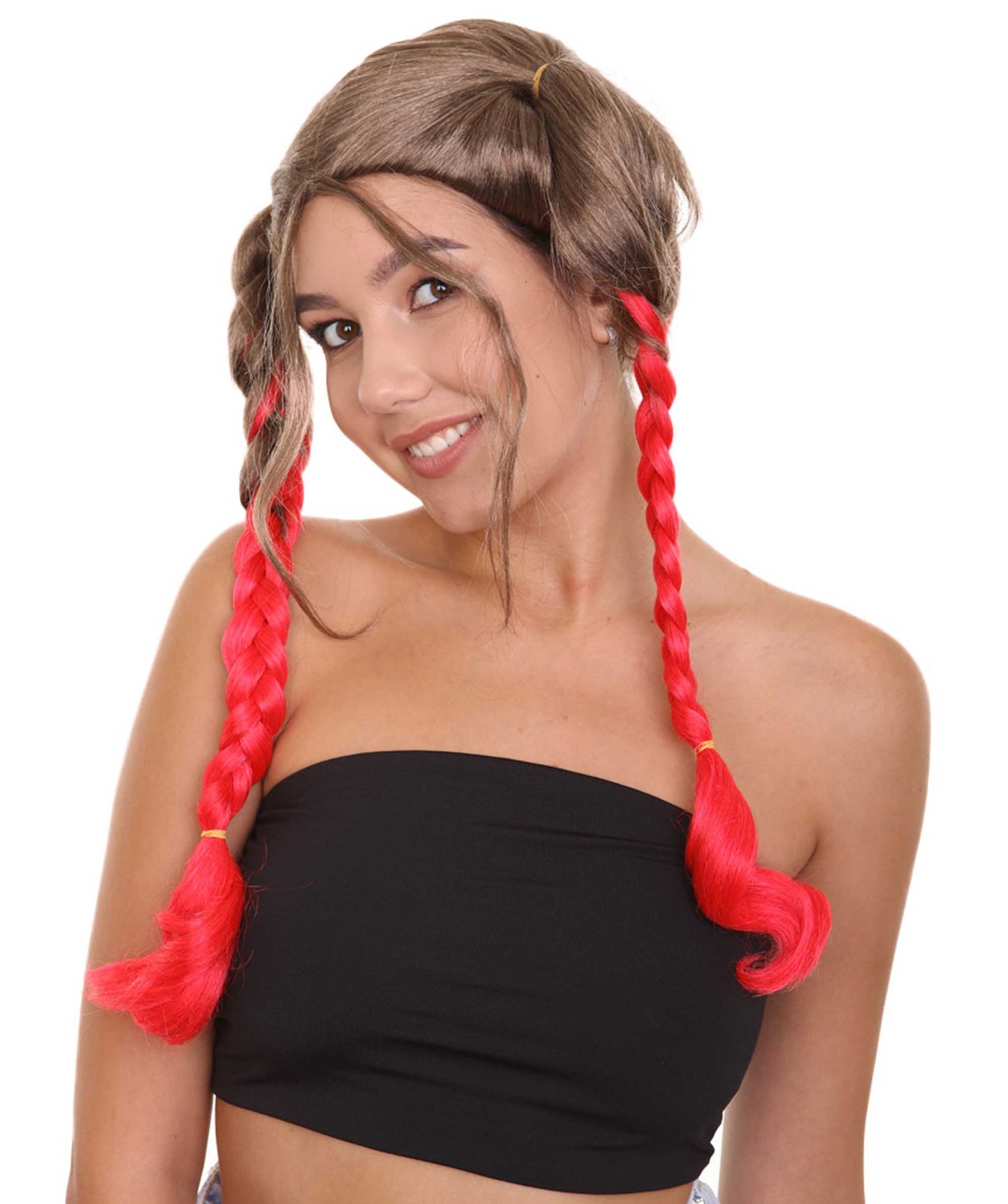 Wigs2you ハロウィンパーティープレミアムレディース H-1858 着け心地が良い とても快適 ブラウン&レッド三つ編みウィッグ