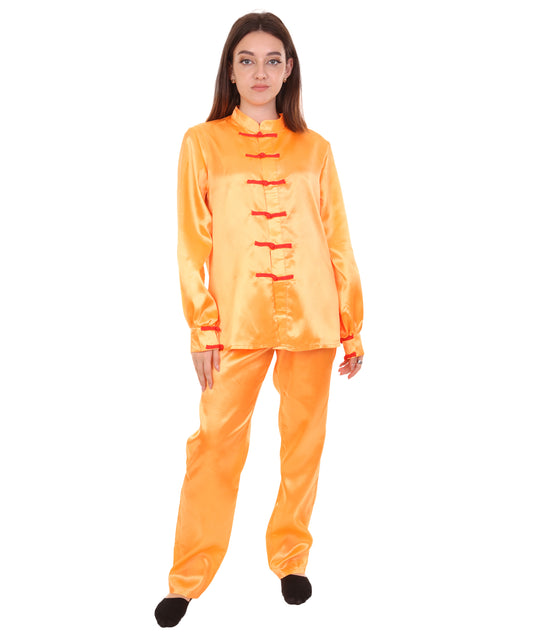大人用ウィメンズ JCO-270_10 中国の伝統的なカンフー オレンジサテン 制服 コスプレ衣装
