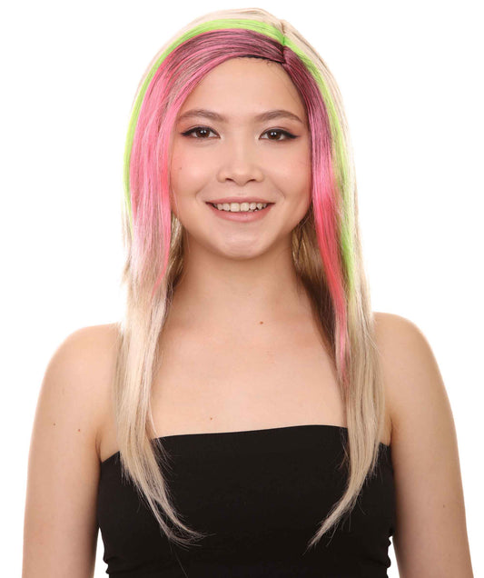 ハロウィンパーティープレミアムレディースH-2564 トライパンクウィッグ マルチカラー セクシーコスプレパーティーウィッグ プレミアム通気性のキャップレスキャップ