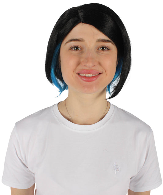 Wigs2you H-6920 マーキュリーウィッチ ブラック＆ブルー アニメ風ショートウィッグ（女性用）｜ハロウィンにぴったり｜難燃性合成繊維