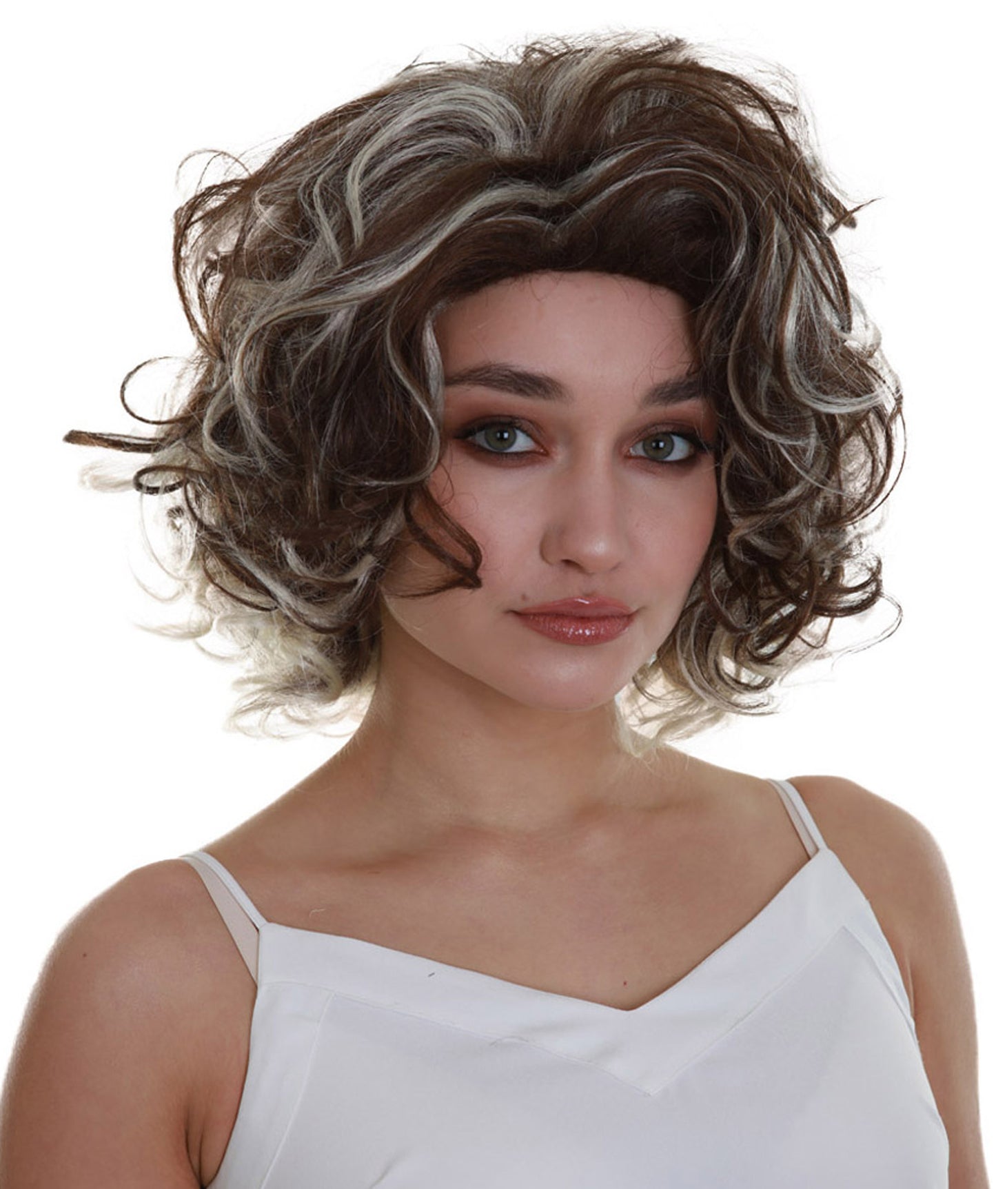 ハロウィンパーティープレミアム H-5287 女性用 ブラウン ハイライテッド ウェービー ショートレングス トレンディ エンプレスウィッグ ブラウン