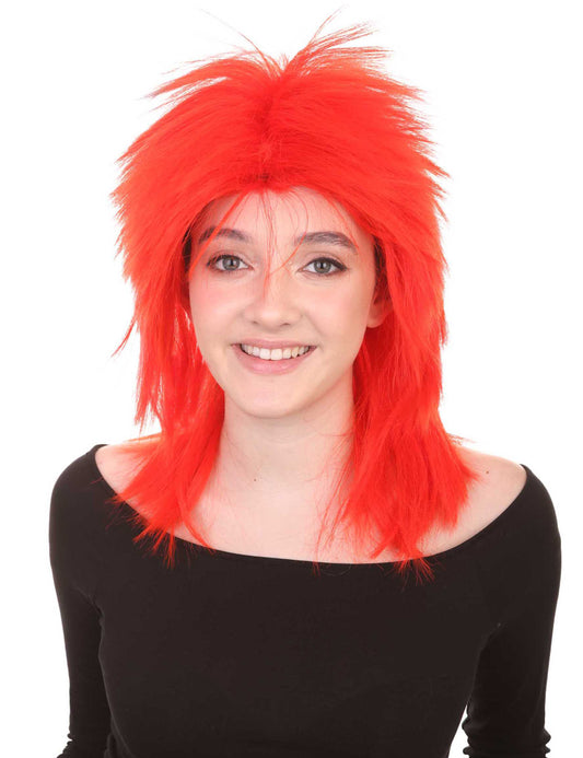 Wigs2you ハロウィン パーティー プレミアム H-1334 簡単に着用でき 快適なフィット感 80 年代女性ネオンレッド ロッカー スタイルウィッグ