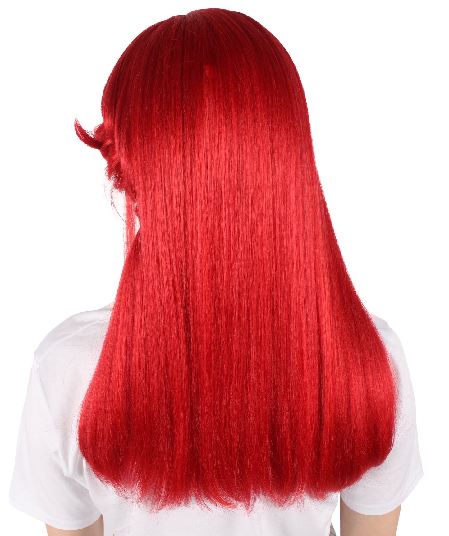 Wigs2you H-6925 大人用ユニセックスサッカーアニメロングレッドコスプレウィッグ（サイドブレイド付き）ハロウィンに最適 難燃性合成繊維