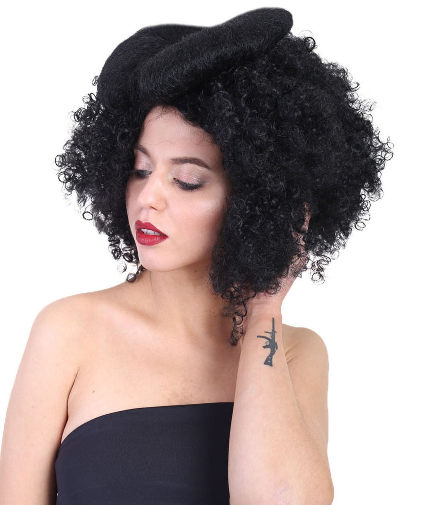 Wigs2you ハロウィン パーティー プレミアム レディース H-1248 着けやすい 快適なフィット感 ブラック アフロ スモール ボウウィッグ