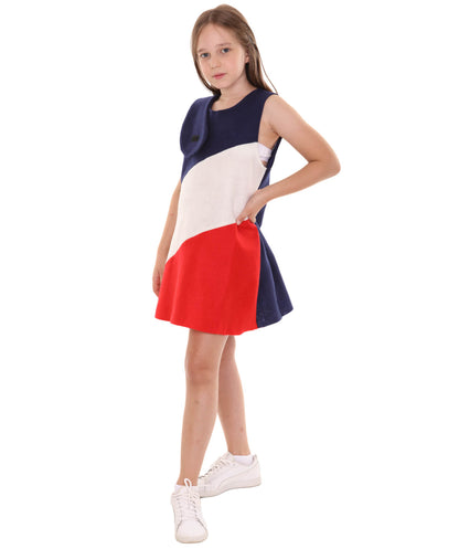 子供用女の子 JCO-188(Kids) パトリオティックな祝賀 フランス フラッグ トロール ドレス コスチューム トリコロール コスプレ