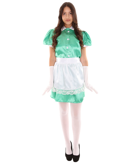 大人用女性の JCO-328_8 フレンチエプロンメイド制服 グリーン コスプレコスチューム