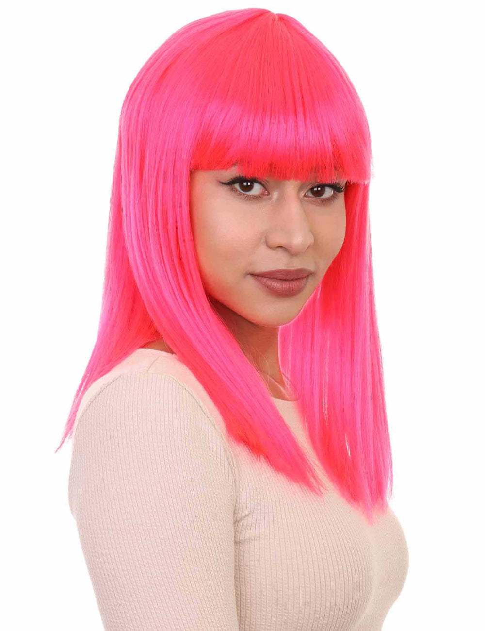 Wigs2you ハロウィン パーティー プレミアム レディース H-1392 簡単装着 快適フィット ロングボブ ネオンピンクウィッグ