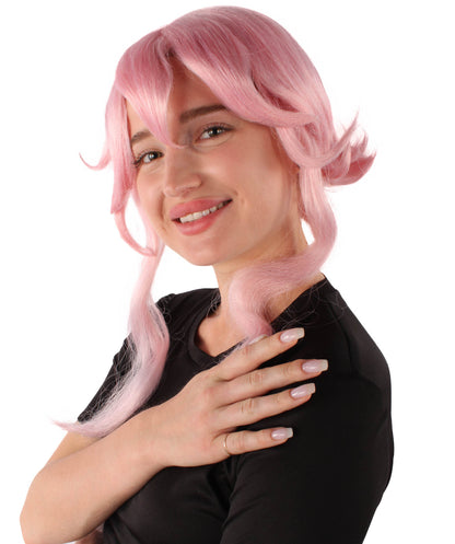 女性用H-5875 アニメ マンガ キャラクター ピンク アニメ コスプレ ウィッグ ハロウィンに最適 難燃性合成ファイバー
