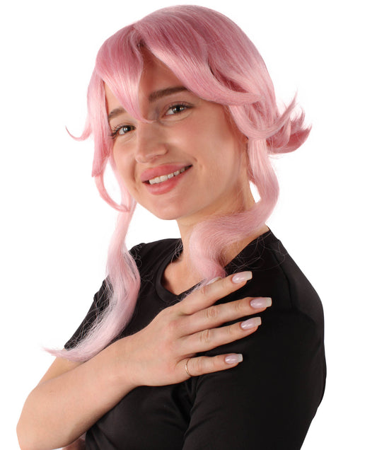 女性用H-5875 アニメ マンガ キャラクター ピンク アニメ コスプレ ウィッグ ハロウィンに最適 難燃性合成ファイバー