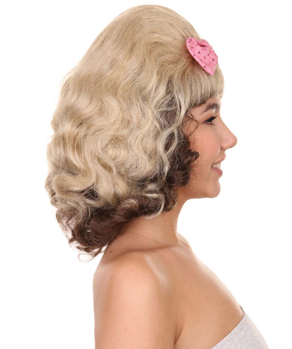 プレミアムハロウィンパーティーレディ H-5406 50'sのフリーティング ブーファントアップドウィッグ ライトブロンドとブラウン