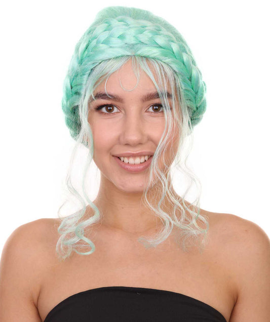 プレミアムハロウィンパーティー 女性 H-5404 ミディアムレングス ブレイデッドアップド アイコニックインフルエンサーオブソーシャルメディアウィッグ ブルー