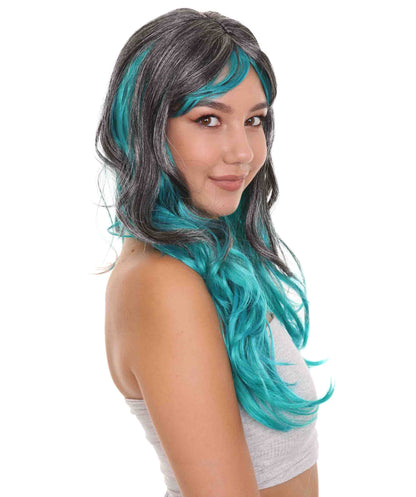 Wigs2you ハロウィンパーティープレミアムレディース H-1864 華やかに見えるツートーングレー＆ブルーカールウィッグ