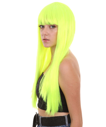 ロングボブネオングリーン女性用ウィッグ H-3364 華やかなパーティーイベント準備完了のハロウィンウィッグ プレミアム通気性のあるキャップレスキャップ