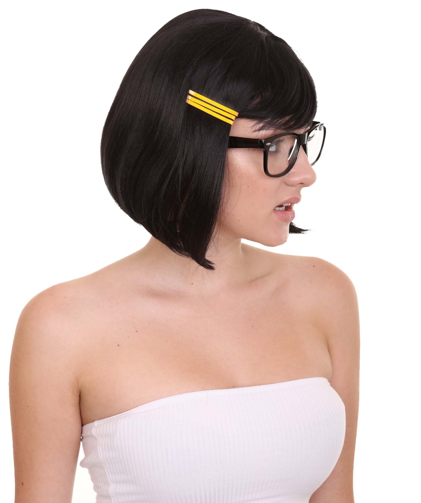 ボブズバーガー ティナ バルチャー ブラックウィッグ & グラスセット H-4557 TV/映画ウィッグ プレミアム通気性キャップレスキャップ