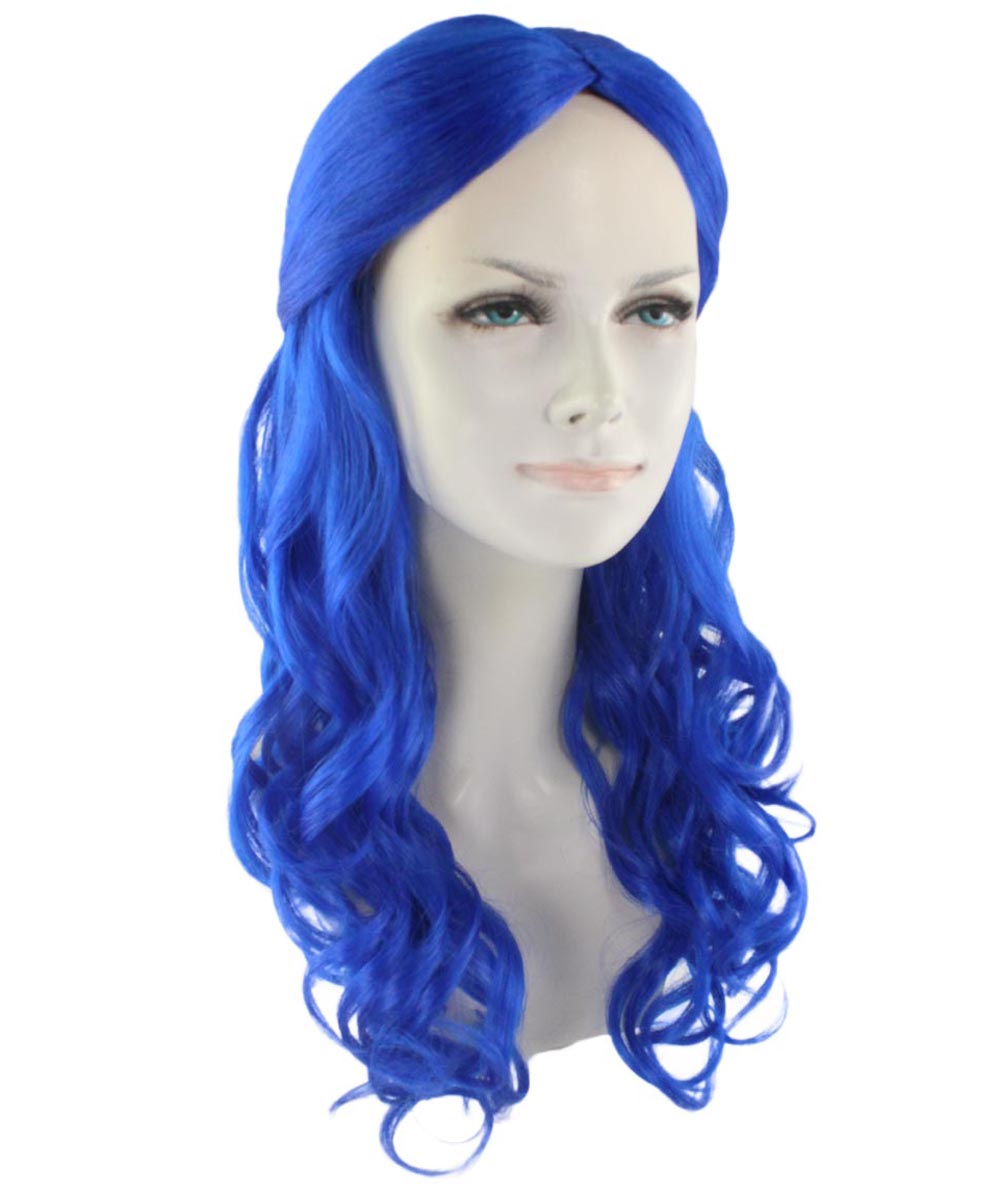 ハロウィンパーティー プレミアム 女性用 H-2949 ダークブルー ロング ウェーブ ウィッグ