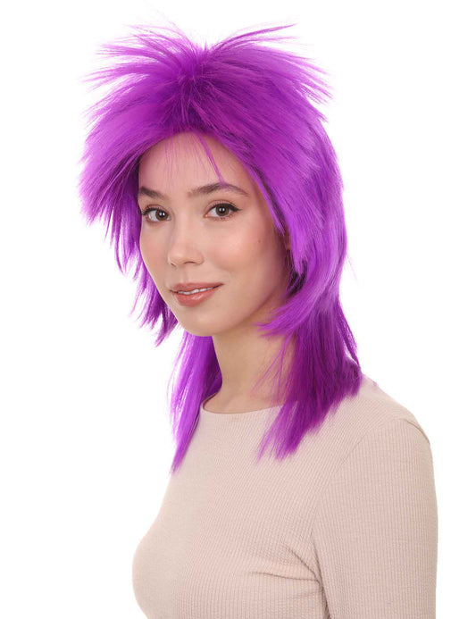 Wigs2you ハロウィン パーティー プレミアム H-1339 簡単に着用でき快適なフィット感 80 年代女性ネオン パープル ロッカー スタイル ウィッグ