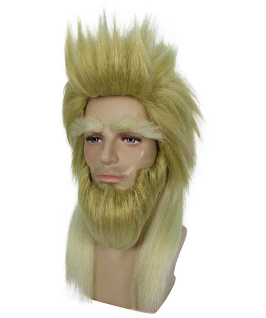男性用 H-6150 オンラインゲームキャラクターコスプレウィッグ＆ひげ、ハロウィンやコスプレに最適、難燃性合成繊維
