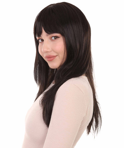 ハロウィンパーティー プレミアム 女性用 H-2845 ロング ウェーブ ブラック ウィッグ