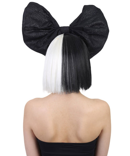 Wigs2you ハロウィンパーティープレミアムレディース SIA ブラックとホワイトウィッグ 黒いリボン H-518