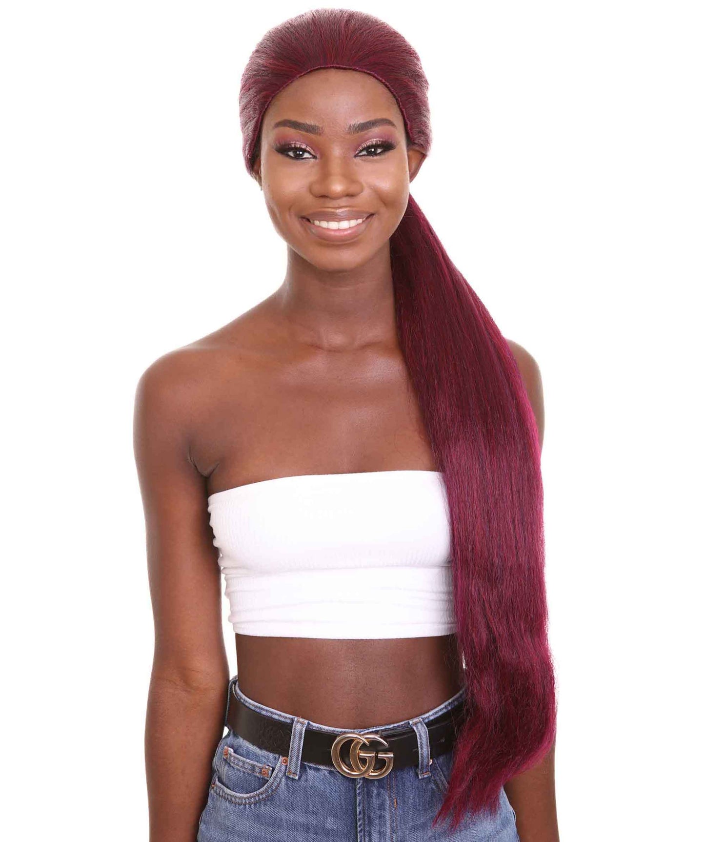 ハロウィンパーティープレミアム H-5251 女性用ロングスリークパープルポニーテールラッパーウィッグ パープル