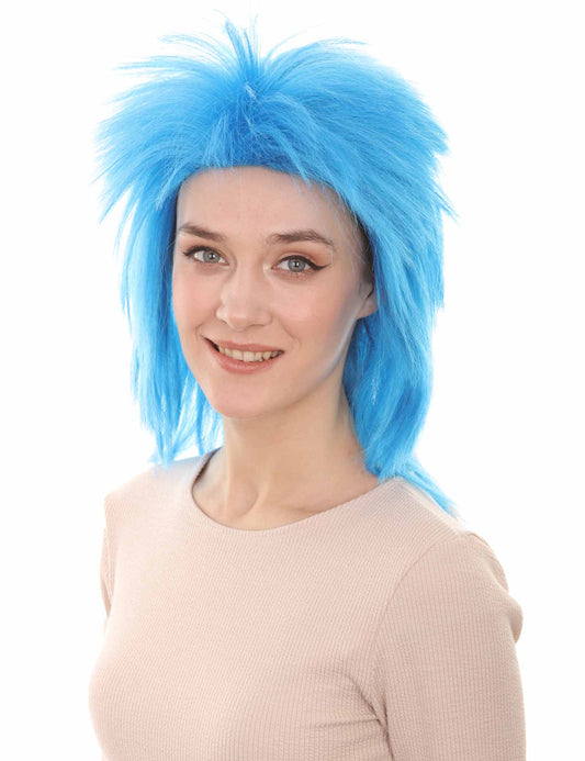 Wigs2you ハロウィン パーティー プレミアム H-1314 簡単に着用でき 快適なフィット感 80 年代女性ブルー ロッカー スタイル ウィッグ