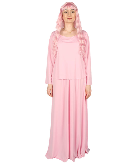 女性用 JCP-066_7 のシンプルなピンクのドレス ハンドメイドコスプレ衣装とバッグ ボンネット付き