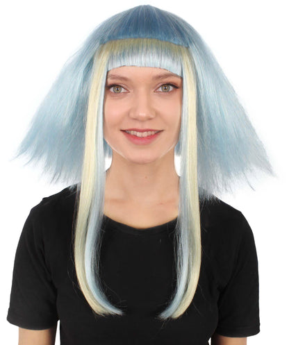 ハロウィンパーティープレミアムレディース H-5776 ライトブルーボブスタイルのハイライトヘアーポートレートウィッグ