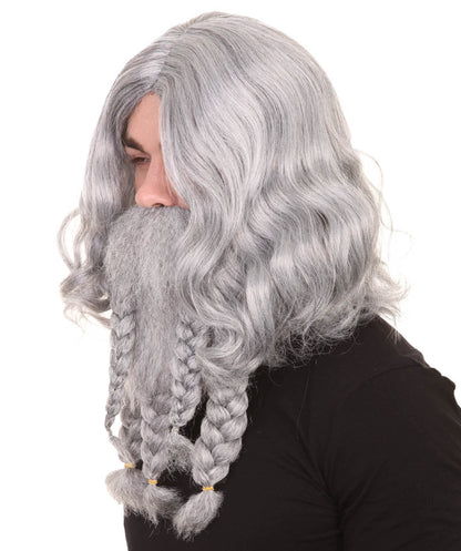海の恐怖 海賊 グレー 男性 ウィッグ & フルビアード セット H-2376 コスプレ ハロウィン ウィッグ プレミアム 通気性のあるキャプレスキャップ