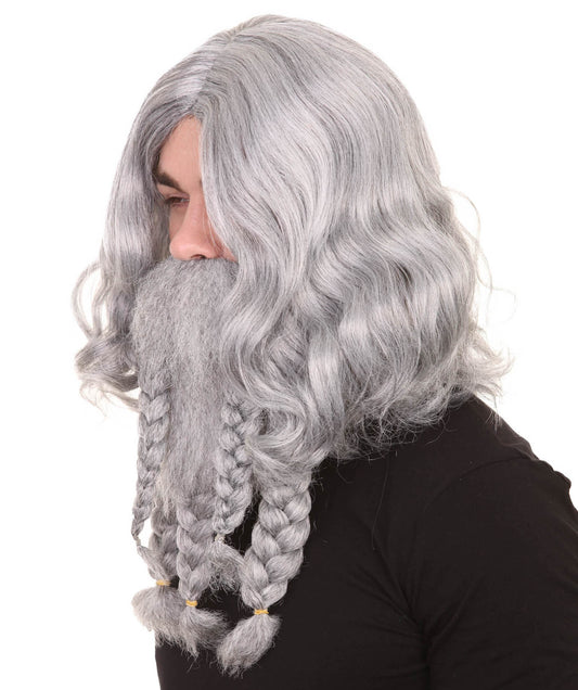 海の恐怖 海賊 グレー 男性 ウィッグ & フルビアード セット H-2376 コスプレ ハロウィン ウィッグ プレミアム 通気性のあるキャプレスキャップ
