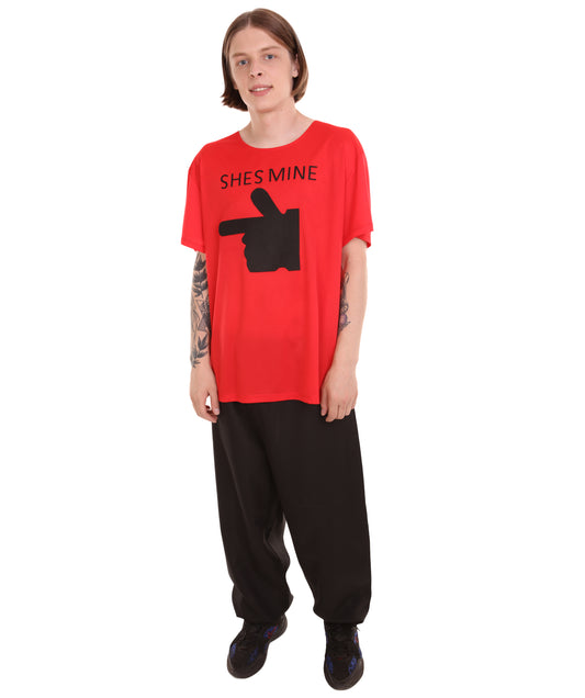 大人向け女性用 JCO-168_2 バレンタインデー レッド マッチング カップル "He's Mine" Tシャツ コスプレ コスチュームコレクション