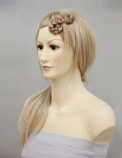 女性 W-8228 のおしゃれなアッシュブロンド リボンとテール付き 三つ編みヘアアクセサリー 合成繊維