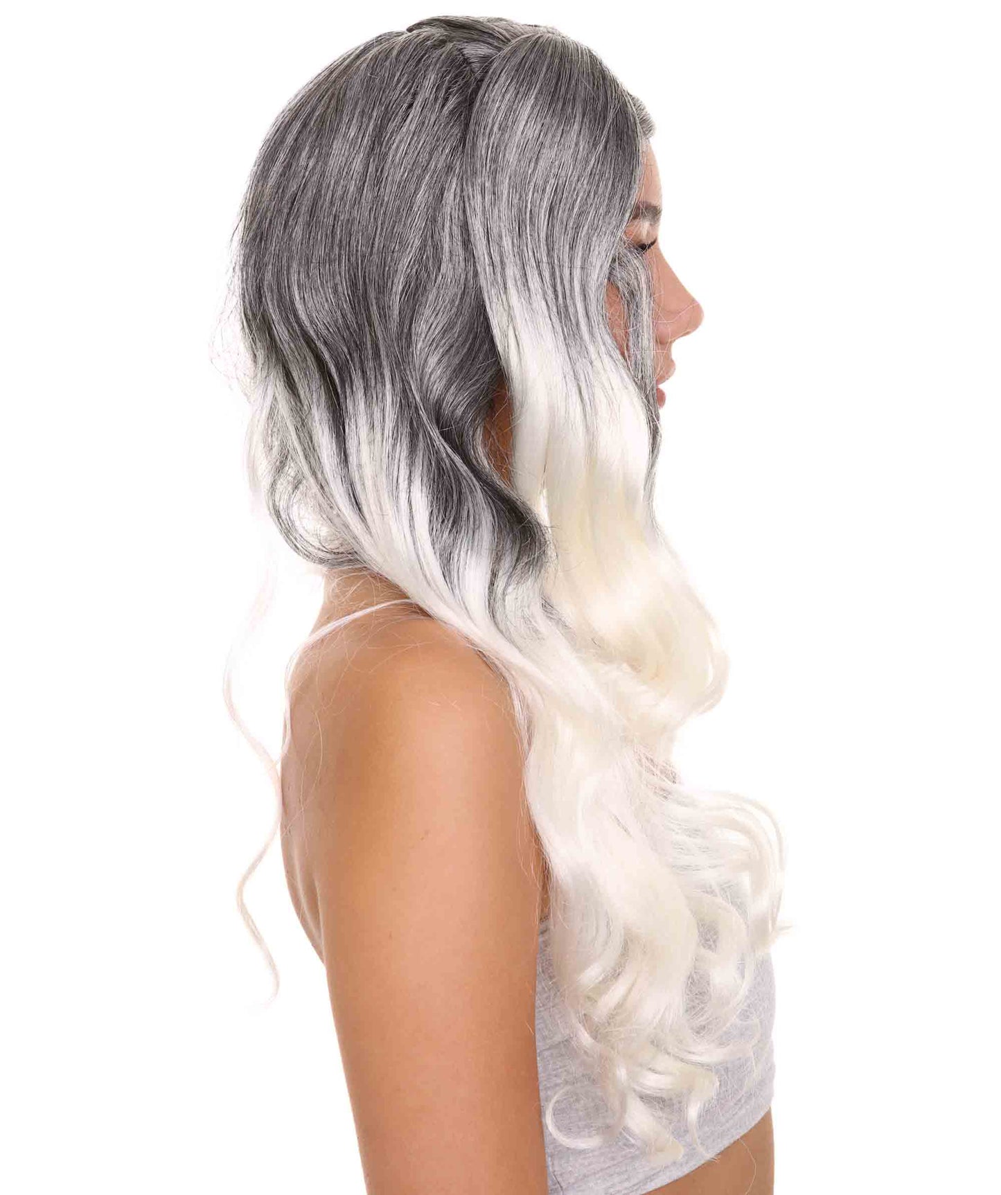 Wigs2you ハロウィンパーティープレミアムレディース H-1862 華やかに見えるツートーンドリー ブラック＆ホワイトウィッグ