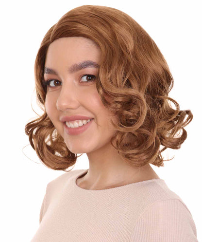マッド・ベティ・ドレイパー H-3610 ミディアムブラウン ファンシーウィッグ 高品質通気性キャップレスキャップ付き、難燃性合成繊維使用、ハロウィンに最適なウィッグ