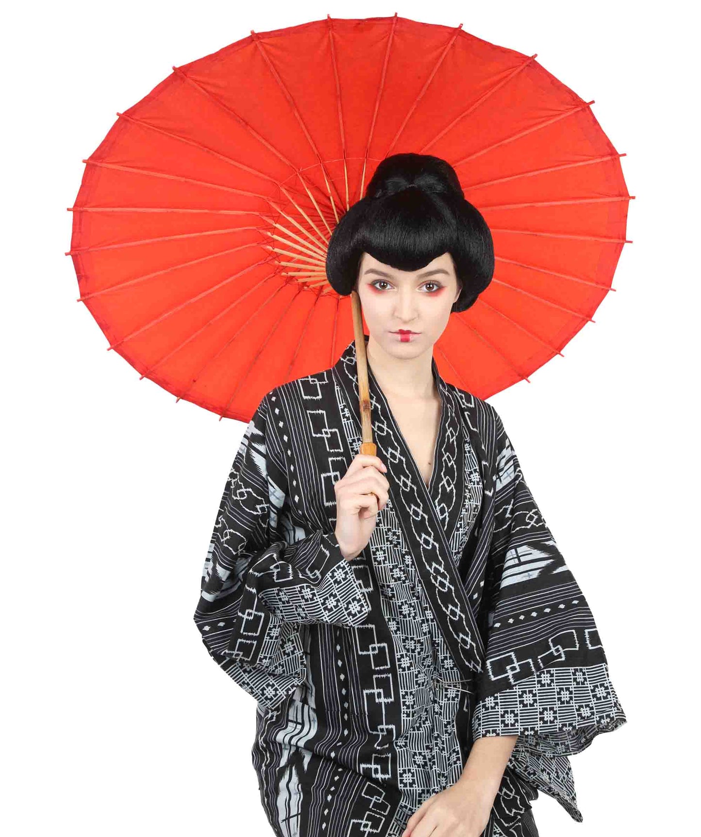 Wigs2you H-2581 日本の芸者ウィッグ レディース 和風着物ボブ アジアの黒カンフーウィッグ | プレミアム通気性キャップレスキャップ