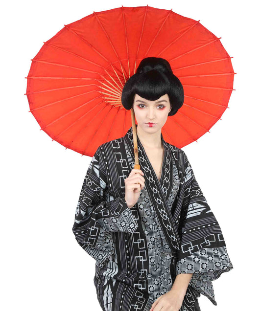 Wigs2you H-2581 日本の芸者ウィッグ レディース 和風着物ボブ アジアの黒カンフーウィッグ | プレミアム通気性キャップレスキャップ