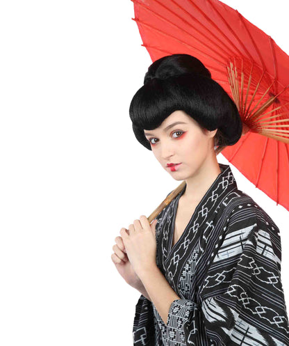 Wigs2you H-2581 日本の芸者ウィッグ レディース 和風着物ボブ アジアの黒カンフーウィッグ | プレミアム通気性キャップレスキャップ