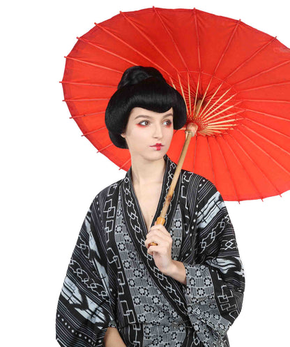 Wigs2you H-2581 日本の芸者ウィッグ レディース 和風着物ボブ アジアの黒カンフーウィッグ | プレミアム通気性キャップレスキャップ