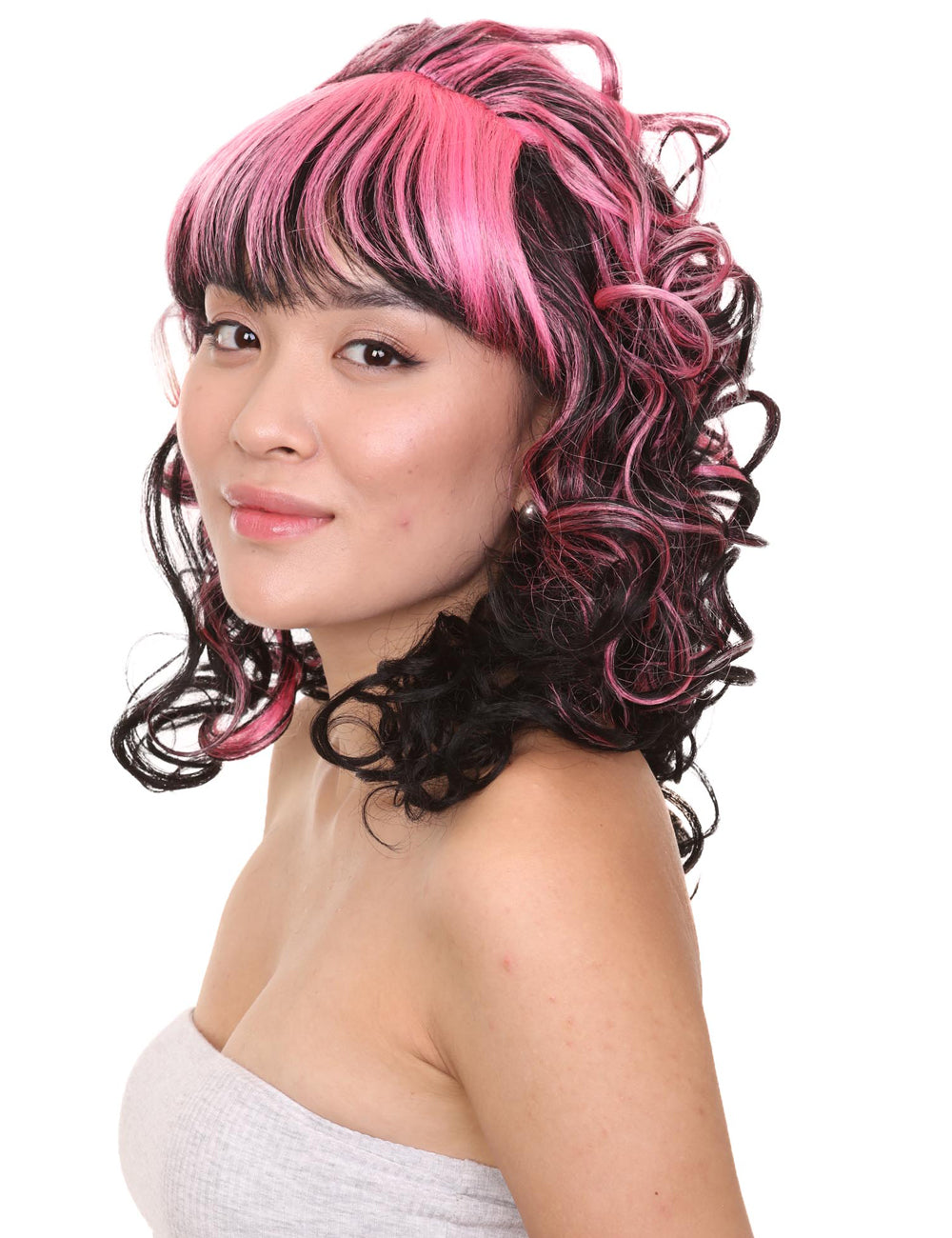 Wigs2you H-390 コスプレ・ゲーム怪物ブラック・ピンク|婦人用性格コスプレ・ハロウィンかつら|割増空気を通すCaplessなキャップ