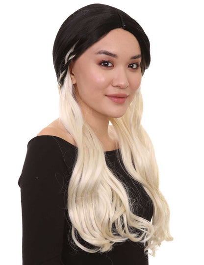 ブロンドの女子高生レディースウィッグ | ロングツートンカラーのコスプレハロウィンウィッグ | プレミアム通気性キャップレスキャップ H-411