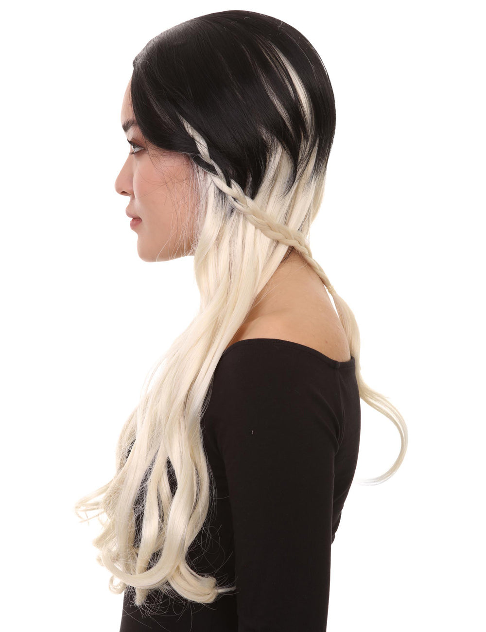 ブロンドの女子高生レディースウィッグ | ロングツートンカラーのコスプレハロウィンウィッグ | プレミアム通気性キャップレスキャップ H-411