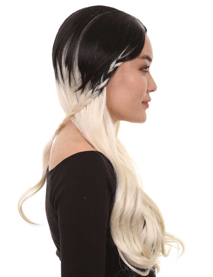 ブロンドの女子高生レディースウィッグ | ロングツートンカラーのコスプレハロウィンウィッグ | プレミアム通気性キャップレスキャップ H-411